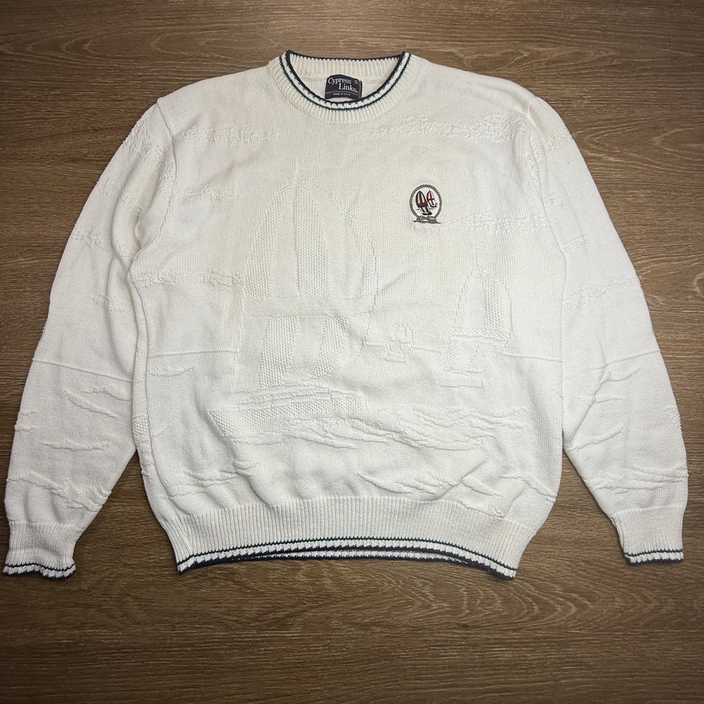 Cypress Links Sweater Men's L Vintage 90s Sailboat Nautical Cotton USA Crewneck